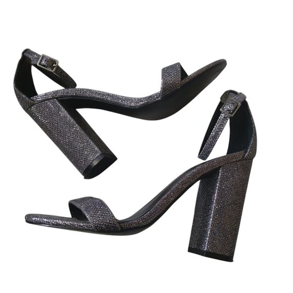 Nasty Gal Women's Size 8 Silver Glitter Metallic Block Heel Ankle Strap Sandals - Picture 5 of 6